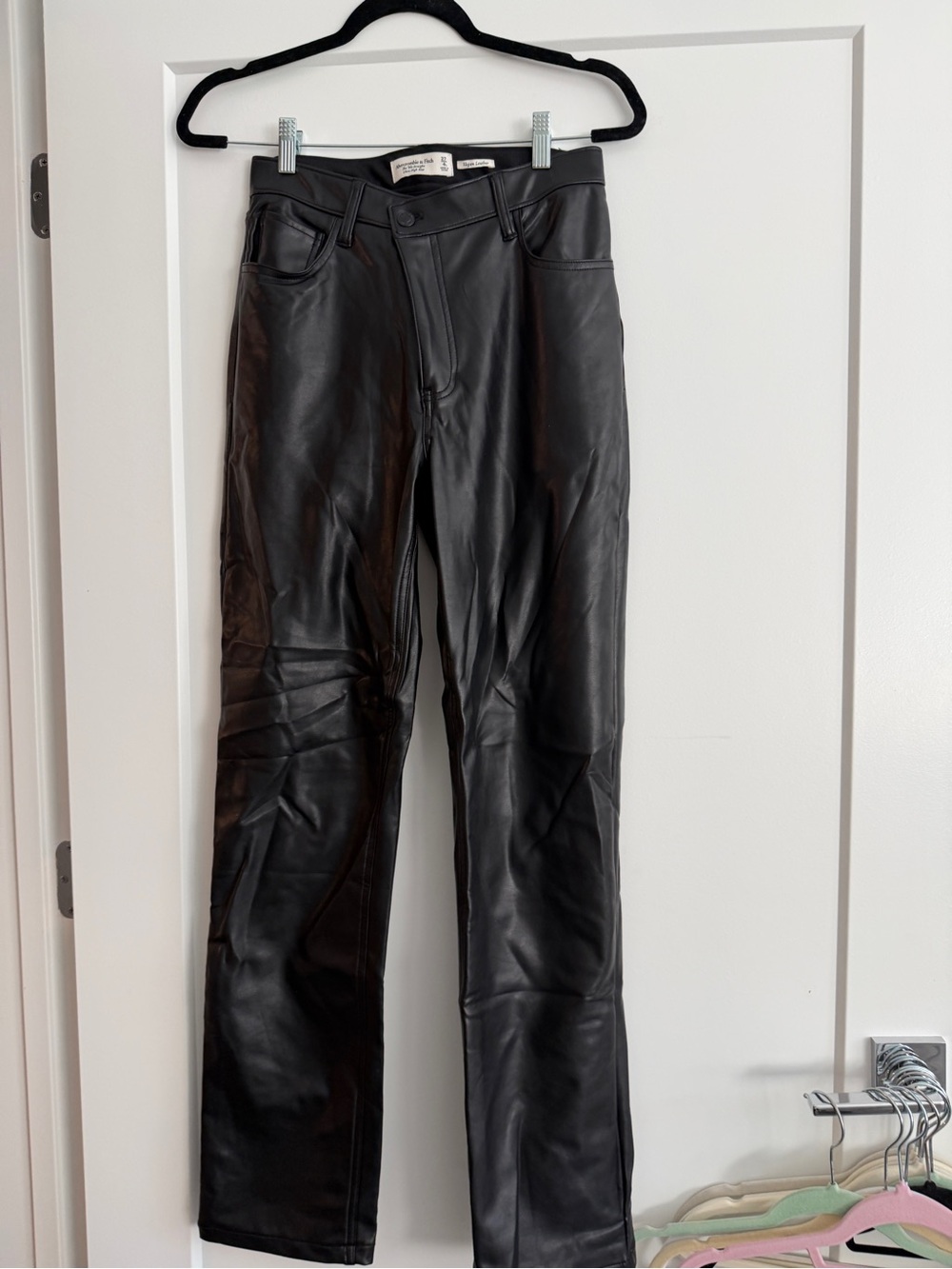 Abercrombie Black Faux Leather Straight-Leg Pants